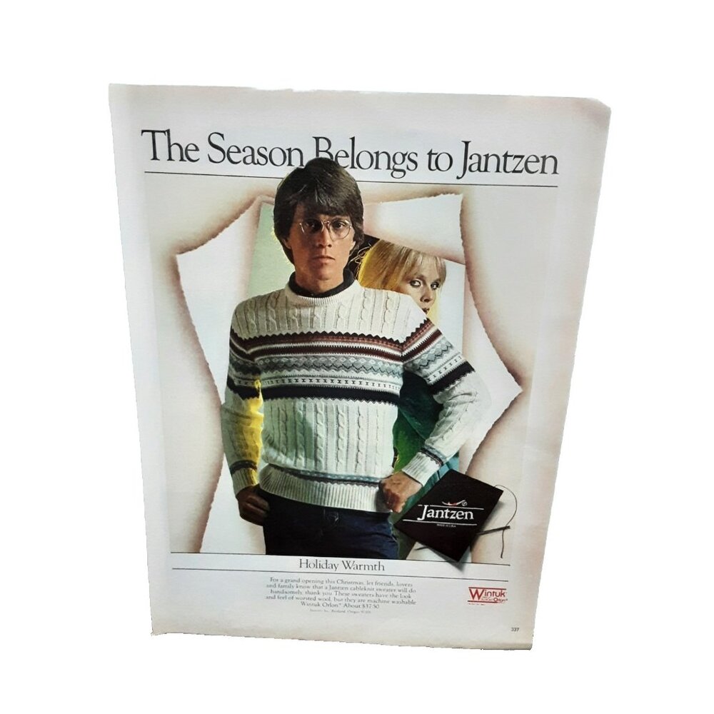 1981 Jantzen Sweater Ad Wintuk Yarn Winter Fashion Holiday Print Vintage